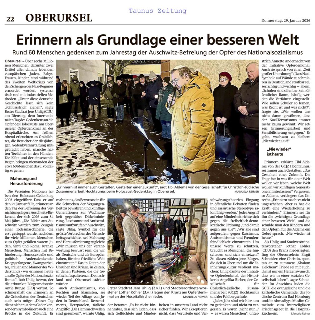 Erinnern als Grundlage einer besseren Welt. Taunus Zeitung, 29.01.2026